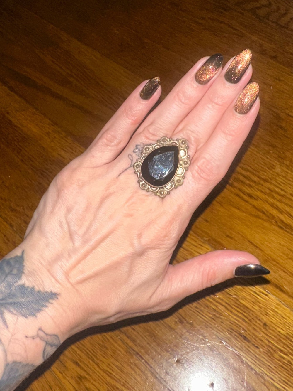 Sterling Silver Onyx Teardrop Statement Ring 7